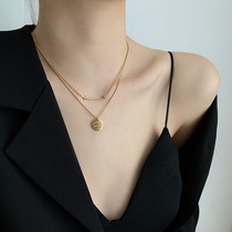 Korean double-layer necklace womens summer 2021 new light luxury niche design sense high-grade simple round card sweater chain