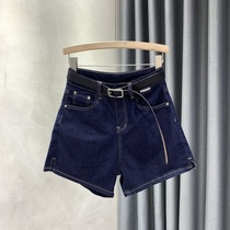 Dark blue denim shorts women tide Hong Kong flavor retro stretch slim slim a straight pants Net red hot pants tide