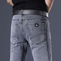 Autumn and winter Little footed jeans Mens elastic retro grey sashimi casual pants male student Han version Trend