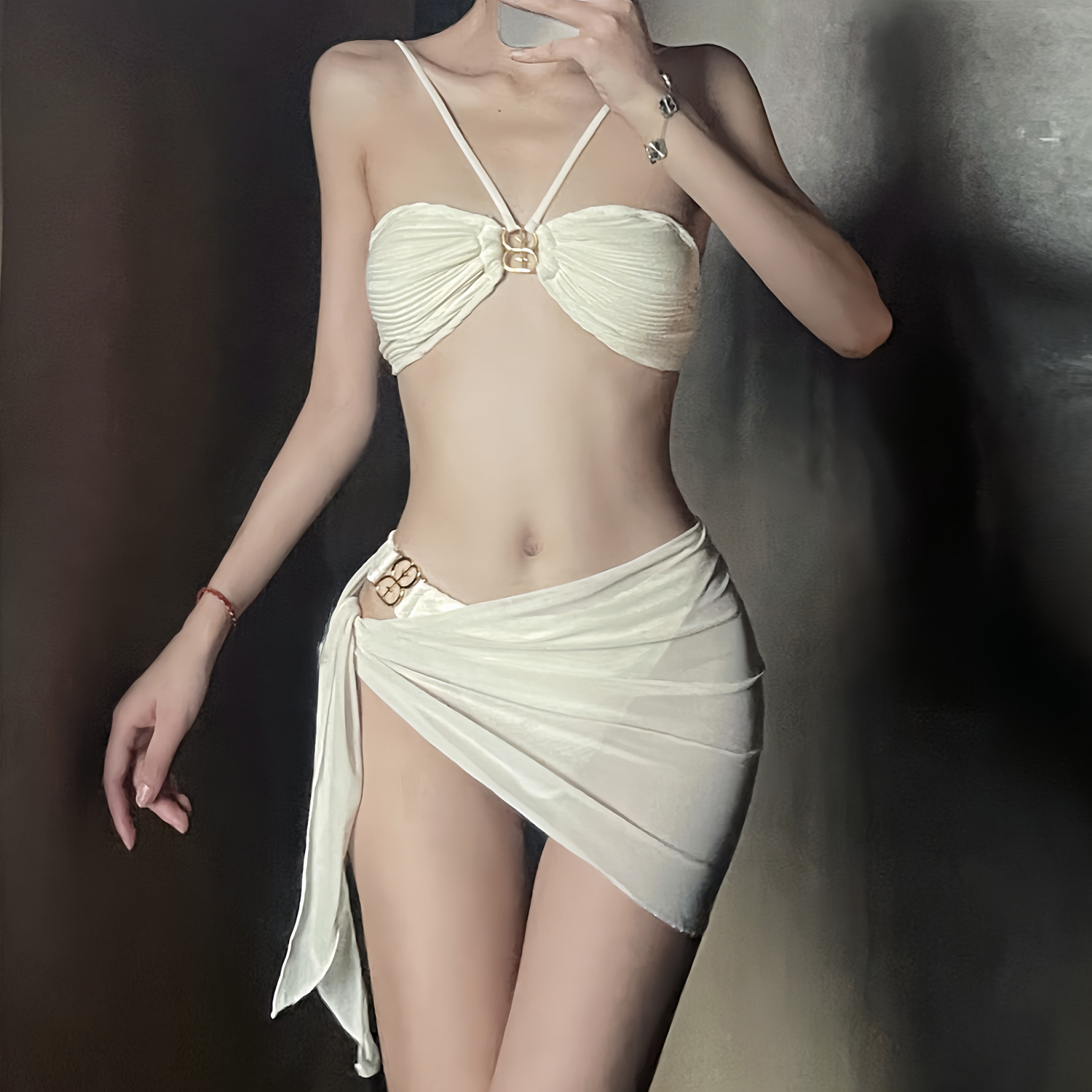 Thailand Fashion Brand White Skirt Bikini Swimsuit Female Summer Small Breast Holiday Sexy Spice Girls Three Piece Set High Level