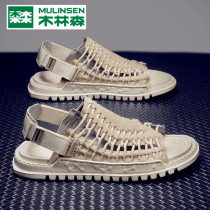 Wood Linson Sandals Sandals Mens Summer Outwear Roman Weaving Straw Sandals Shoes Casual Beach Hollowed-out Cave Shoes Driving Slippers