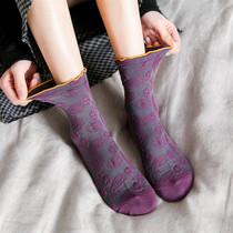 Socks womens lace mid-tube Japanese ethnic style cute loose-mouth retro confinement long tube wooden ear edge spring and autumn piles of socks
