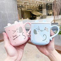 Nordic style simple mouse ceramic cup creative mug men and women home students with lid spoon breakfast cup