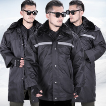 Military coat for mens winter with fur collar abrasion resistant black cardiovert quilted jacket with cap detachable liner anti-chill cotton coat