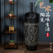 Black Ceramic column Basin Integrated floor-standing sink basin balcony courtyard pool small column washbasin