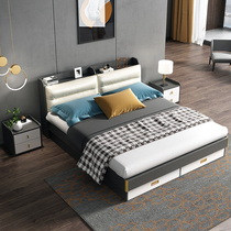 Nordic bed Modern simple high box pressure double bed Master bedroom drawer storage bed Small apartment type Tatami storage bed