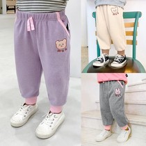 Childrens leisure sweatpants 2021 autumn new girl cartoon foreign girl baby sweatpants autumn childrens clothing tide