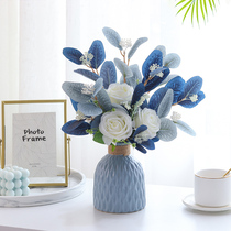 Nordic fake flower simulation flower Living room simple decoration table flower Rose eucalyptus leaf bouquet vase ornaments