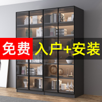 Bookshelf modern simple bookcase with glass door custom wall shelf combination floor display cabinet light luxury bookcase