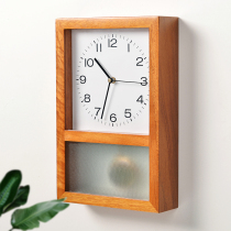 Japanese retro solid wood clock Household living room square table clock Nordic wall clock Art desktop ornaments Swing clock