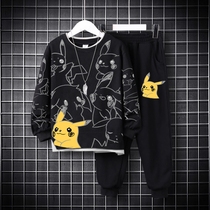 Boy Foreign Weather Clothing Spring Autumn Suit 2022 Spring Dress New Loose Tide Cards Leather Kachu Printed Childrens Bottling