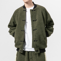 Tang suit mens suit youth Chinese style retro buckle Lamb hair coat thickened winter cotton jacket baseball jacket