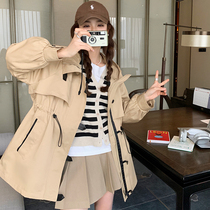 Kasha colored windwear woman 2023 Spring and Autumn new small short cap draw loose and leisure coat
