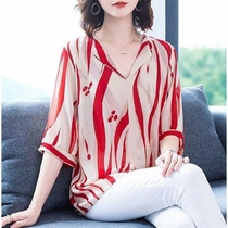 Large size womens clothing 200 pounds fat mm Chiffon short-sleeved womens new top loose thin foreign style cover belly Chiffon shirt