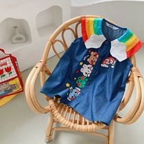 2021 girls summer sleeveless vest dress cartoon anime print denim skirt female treasure children cute skirt