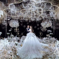 New wedding props large wrought iron gauze rose petals wedding creative ceiling event decoration pendant