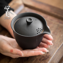 Japanese-style black coarse pottery hand-grabbing pot creative handmade ceramic three-style bowl large non-hot tea maker kung fu tea set