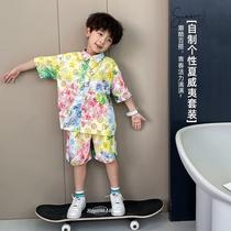 Boys summer suit 2021 new Korean childrens western style boys summer shirt short-sleeved handsome two-piece suit tide