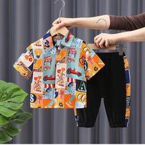 Boys summer suit 2021 new childrens dress foreign style shirt 1-6 years old boy boy baby handsome short-sleeved
