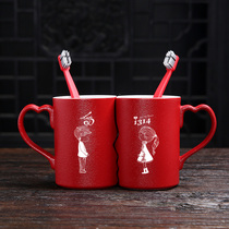 Wedding wash cup set red ceramic couple pair cup toothbrush cup a pair of wedding dowry cup set