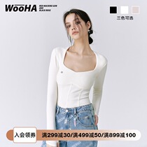 WooHa Wuha long-sleeved T-shirt womens autumn and winter new niche design feeling comfortable with white bottoming shirt top