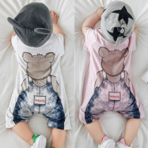 UK next kid baby one-piece summer baby short sleeve full cotton bag fart clothes newborn summer Climbing Suit Tide