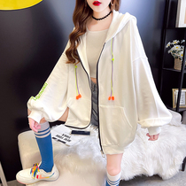 Pregnant women Autumn New cardigan jacket Korean fashion casual top size hooded thin mid-length sweater
