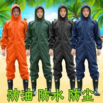 Thickened work clothes anti-sputtering conjoined clothes laboratory car repair work clothes oil-proof and waterproof conjoined men with pockets