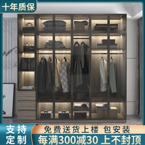 Wardrobe household bedroom solid wood light luxury net red glass swing door custom wardrobe large wardrobe combination overall wardrobe