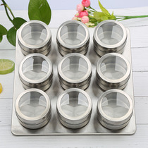 Stainless Steel Seasoning Tank Suit Magnetic Sprinkling box Home Barbecue Kitchen Condiment Box Suction Iron Stone Swivel Seasoning Bottle