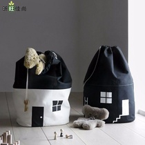 Wholesale Nordic Small House Children Toy Bundles Pocket Canvas Draw Rope Cashier Bags Large Capacity Debris Finishing Packs
