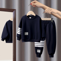 Childrens clothing boys spring and autumn suit 2021 new autumn and winter plus velvet warm childrens sports two-piece set
