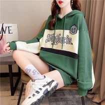 Sweatshirt female spring and autumn hooded lazy wind loose slim casual top long sleeve badge English printed pullover coat