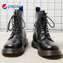 Pepsi Martin Boots Men High Gang 2021 New Winter English Style Leather Black trendy shoes Mid-Help Boats Men