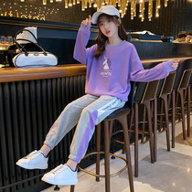 Girl Suit Spring Dress Foreign Air Trendy 2021 New CUHK Child Spring Autumn Sports Casual Childrens Clothing Two Sets