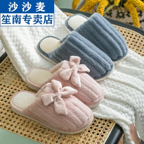 2020 new cotton slippers female bow couple cotton slippers home indoor thick bottom non-slip men and women warm slippers