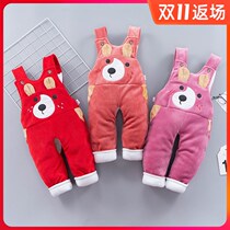 Overalls trousers autumn and winter 1-2 years old baby thickening warm pants children Siamese men open-crotch strap cotton-wadded trousers