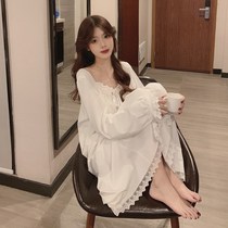 Palace style long sleeve cotton pajamas female 2021 new sexy lace fairy loose nightgown home clothing spring and autumn