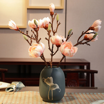 Retro Quaint Branches Great Jade Orchid Emulation Flower Bouquet High-end Chinese Floral Decoration Pendulum Flower Arrangement Dry Flower Plastic Juan Flowers