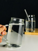 High temperature resistant female glass cup 500 ml capacity round mouth with hand drink cup simple tall cup to send straw