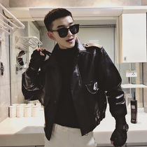 Net red tide brand leather jacket mens motorcycle pilot leather jacket plus velvet jacket trendy short pu leather jacket man