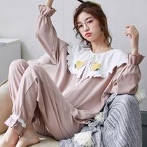 Pajamas womens autumn long-sleeved sweet girl pure cotton college student cute Korean loose spring and autumn home clothes two-piece suit