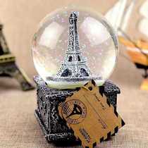B Creative retro tower with light Crystal ball Music box Snowflake music box Student day gift