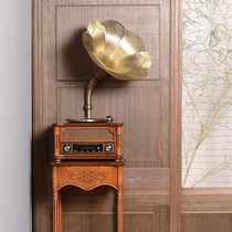 Antique old-fashioned big horn gramophone vinyl record player Retro audio record player living room ornaments