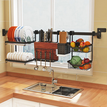 Stainless steel kitchen shelf Wall-mounted non-perforated sink drain rack dish rack Window windowsill storage rack