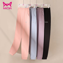 Cat people pure cotton pajamas womens summer loose plus size trousers air conditioning pants cotton spring and autumn solid color can be worn outside home pants