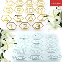Acrylic mirror gold silver hexagon hollow number 1-15 wedding seat table number ornaments crafts