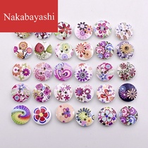15mm white background series painted printed wooden button button clothing accessories decorative wood buckle
