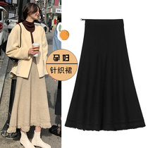 Pregnant womens skirt Spring and autumn wear mid-length over-the-knee tassel knitted skirt tide mother thin adjustable belly support skirt