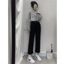 Black 2020 New INS Vintage Antique loose high waist jeans female students straight wide leg pants tide